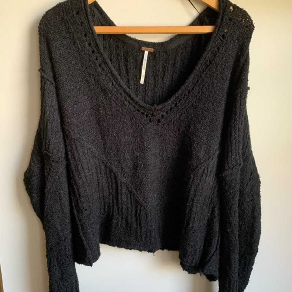 Free People Oversized V Neck Cropped Sweater
